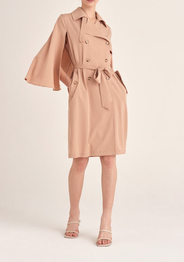 Paisie Cape Sleeve Trench Coat in Tan
